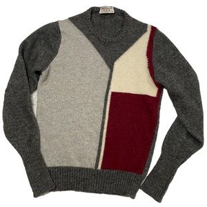 Parkhurst V-Neck Women Sweater Size M 100% Shetland Wool Vintage Colorblock